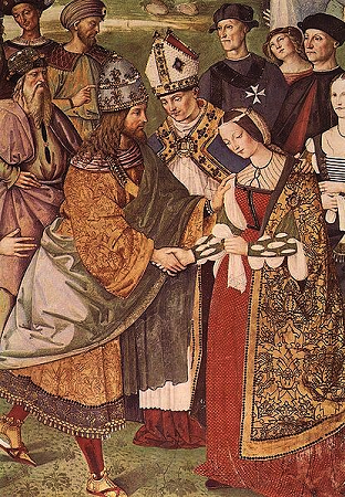 Aeneas Piccolomini présente Éléonore de Portugal à Frédéric III de Habsbourg par Pinturicchio - détail -1454-1513